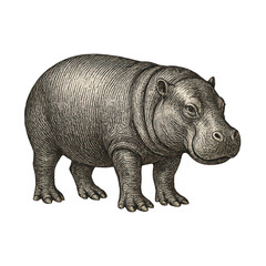 Obraz premium PNG Vintage hippo illustration art
