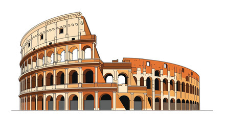 The ancient Colosseum stands majestically against a plain white background in this vibrant illustration. © Fezi
