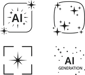 Fototapeta premium A collection of black and white icons represents artificial intelligence generation processes and digital enhancements.