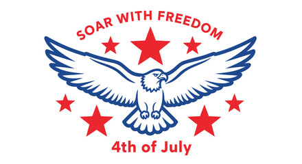 Obraz premium Vector illustration of eagle with stars and 4th of July text