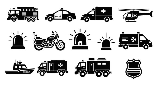 Emergency Rescue Service Vehicles and First Responder Icons