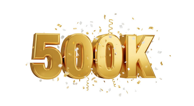 Golden 500k milestone celebration with confetti