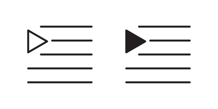 Play Queue Icon for playlist media management and playback organization use in UI UX websites apps and players Vector illustration with stroke and fill on a white background.