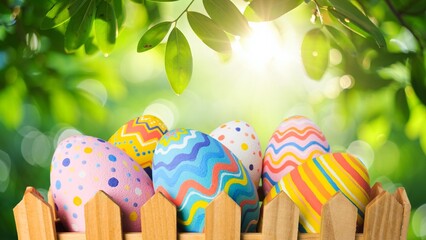 Naklejka premium Cute bunny made of easter eggs. Happy Easter