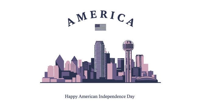 Vector illustration of Dallas city skyline with American flag for Independence Day