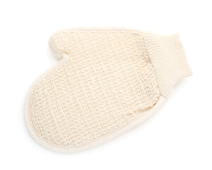 One shower mitten isolated on white, top view. Bathroom accessory