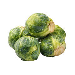 Fototapeta premium Fresh green Brussels sprouts stacked isolated on transparent background