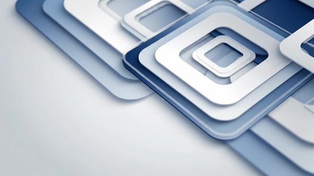 Abstract geometric background with overlapping squares and rectangles in varying shades of blue and white