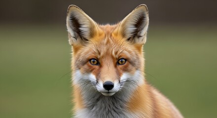 Obraz premium Red Fox Portrait in Green Field.