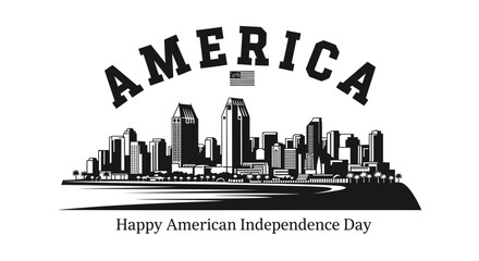 Obraz premium Vector illustration of American Independence Day cityscape