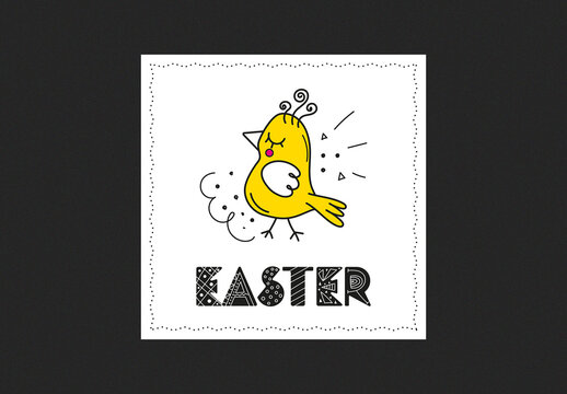 Easter Postcard Design with Cartoon Chicken