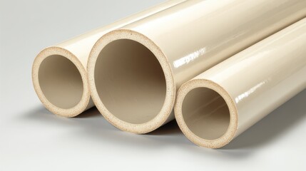 Fototapeta premium Three glossy beige plastic pipes isolated on white background