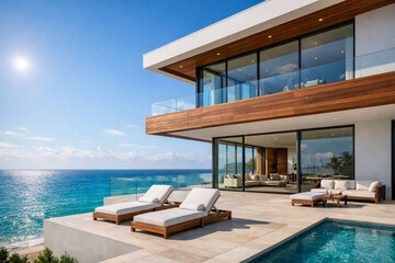 Fototapeta premium Modern Luxury Seaside Villa With Pool And Ocean View