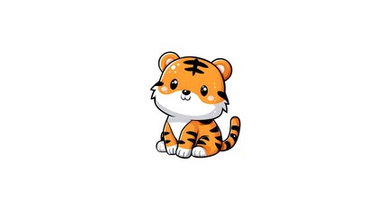 Naklejka premium Cute Cartoon Tiger Cub Sitting Adorable Illustration.