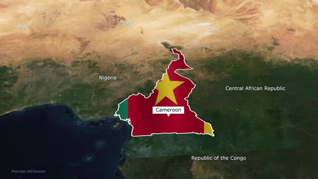 Cameroon Map with Flag and Bordering Countries Satellite View