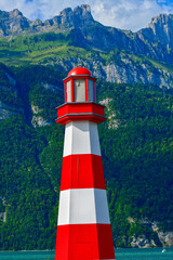 Fototapeta premium Hafen Unterterzen Gemeinde Quarten am Südufer des Walensees, Kanton St. Gallen