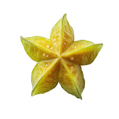 Fototapeta premium Starfruit sliced into sections with seeds visible isolated on transparent background