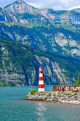 Fototapeta premium Hafen Unterterzen Gemeinde Quarten am Südufer des Walensees, Kanton St. Gallen