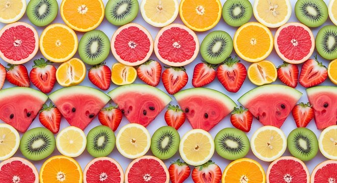 Assorted fresh fruit slices arranged in a colorful pattern