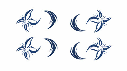 Fototapeta premium Repeated abstract navy floral and crescent designs on a white background