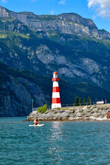 Fototapeta premium Hafen Unterterzen Gemeinde Quarten am Südufer des Walensees, Kanton St. Gallen