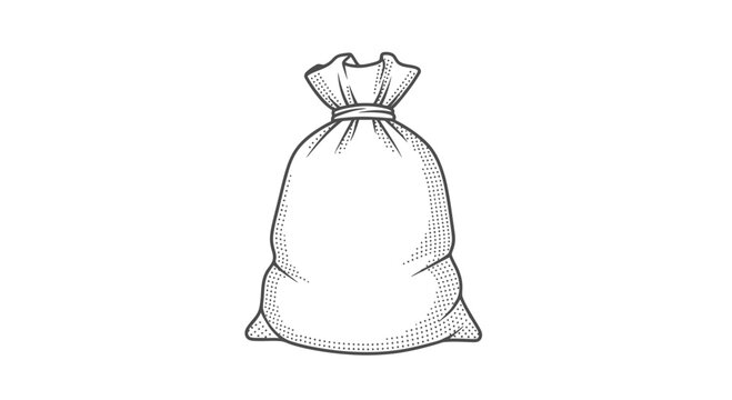 Vintage Drawstring Bag Illustration, Empty Sack Icon, Hand-Drawn Style, Isolated on White Background