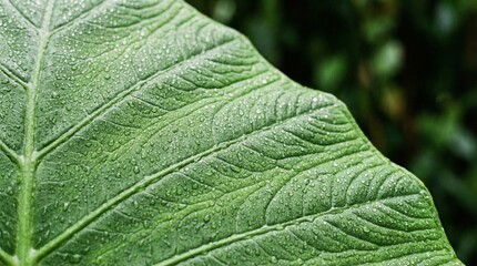 Extreme close-up of a vibrant green Philodendron leaf showing intricate organic texture and veins. © Omishu Makes