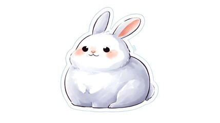 Obraz premium Cute Fluffy White Bunny Rabbit Illustration Sticker.