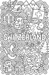Fototapeta premium Switzerland hand drawn vector illustration doodle art line art coloring page for kids