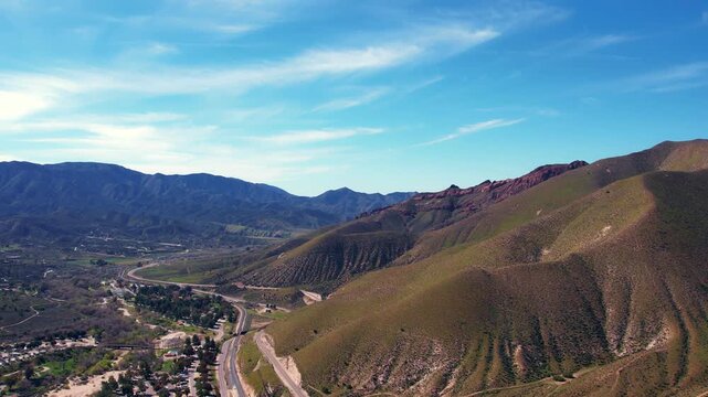 drone footage of mountainous region of soledad canyon in acton, california
