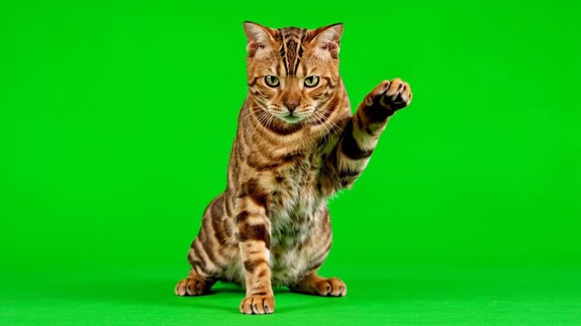 Bengal Cat in Studio Shot with Vibrant Green Background for Pet Advertising