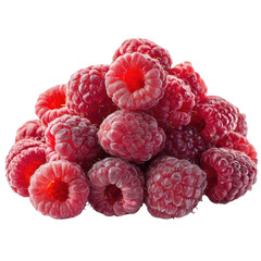 Pink raspberry fruit cluster with sugar frosting texture isolated on transparent background