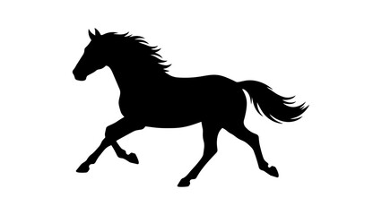 Silhouette of a Majestic Galloping Horse: A striking silhouette of a powerful horse in full gallop, its flowing mane and tail conveying a sense of speed, freedom, and grace. © Sabbir