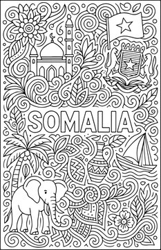 Somalia hand drawn vector illustration doodle art line art coloring page for kids