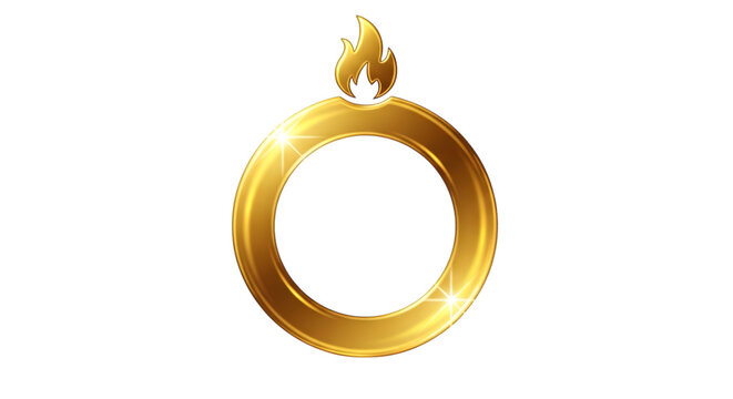 Golden ring with flame on top isolated on transparent background