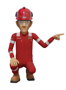 Isolate industrial worker raise 4 finger hand sign on transparent background.