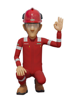 Isolate industrial worker with akimbo pose on transparent background