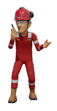 Isolate industrial operator is operating walkie-talkie on transparent background