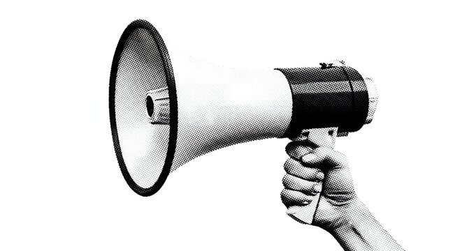 A hand holding a megaphone for loud communication