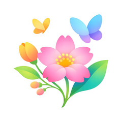 Naklejka premium PNG Colorful floral illustration with butterflies.