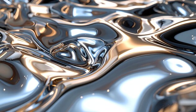 Abstract Metallic Waves - A Mesmerizing Dance of Light and Reflection.