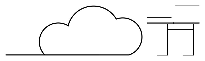 Obraz premium Religion, spirituality, tradition, minimalism, culture, abstract art. A line art cloud alongside a minimalistic torii gate symbol. Religion and spirituality ideas in minimalist