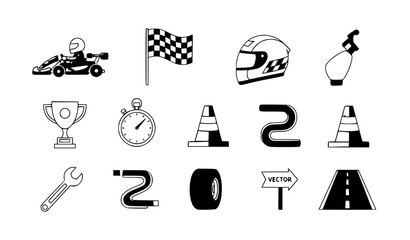 A set of black and white vector graphics for a racing theme © MdShakib