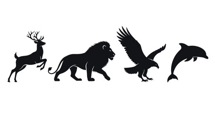 Deer Lion Eagle Dolphin Silhouette Animals.