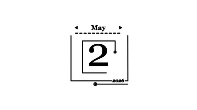 May 2nd 2026 Calendar Date IconA very important date in the calendar. Signing a day on a calendar. white background.4k