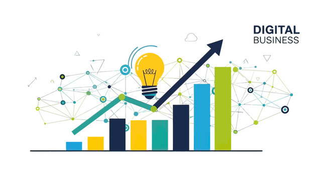 Digital Business Growth Chart with Lightbulb.