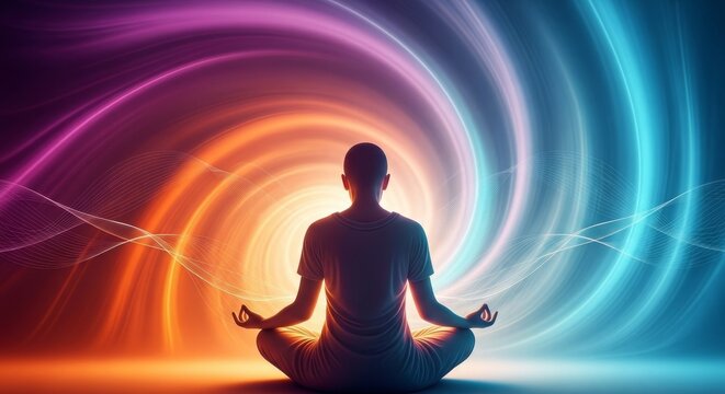 A peaceful scene showing a figure in a relaxed posture, engaging in slow, deep breathing, fostering gratitude and inner calm, relaxation, presentmoment, posture