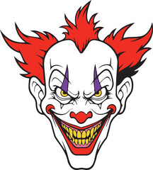 Fototapeta premium Evil Clown Mascot Head Illustration with Red Hair and Sharp Teeth