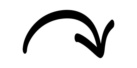 Obraz premium Black curved down arrow. Hand draw png mark