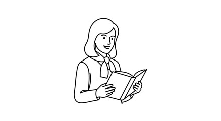 Woman reading a book, illustration, line art, simple, elegant, focused, education, knowledge